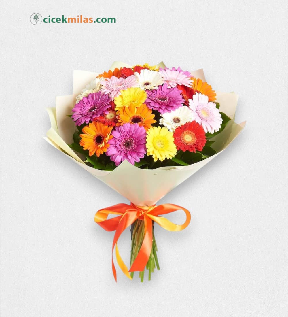 21 Adet Renkli Gerbera Buketi