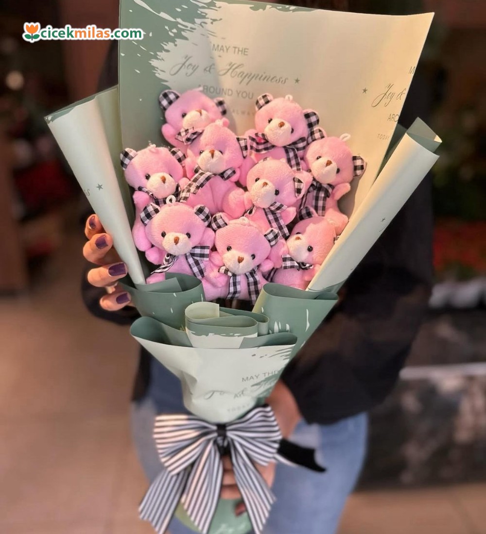 9 Adet Pembe Ayıcık Buketi