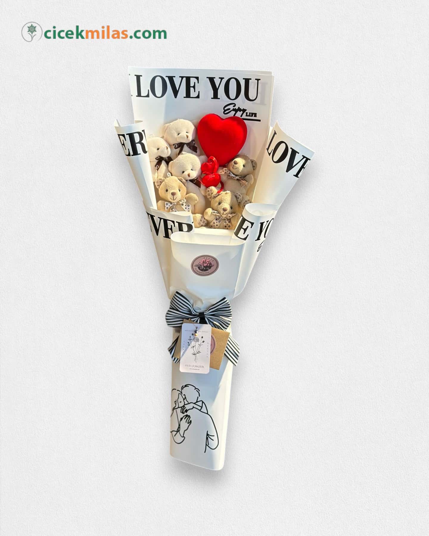 Love You Buket Kağıdında 6 adet Ayıcık Buketi