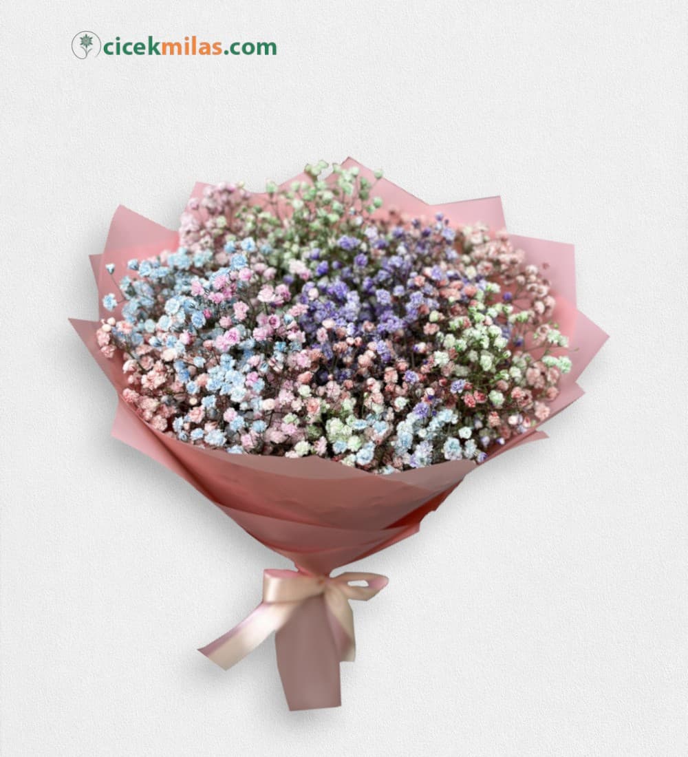 Mavi Beyaz Somon Mor Pembe Cipso Buketi