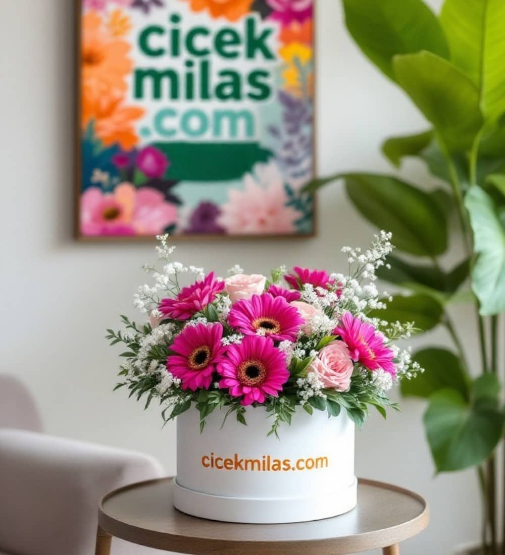 Özel Anlar İçin Beyaz Kutu İçerisinde Gerbera Ve Gül